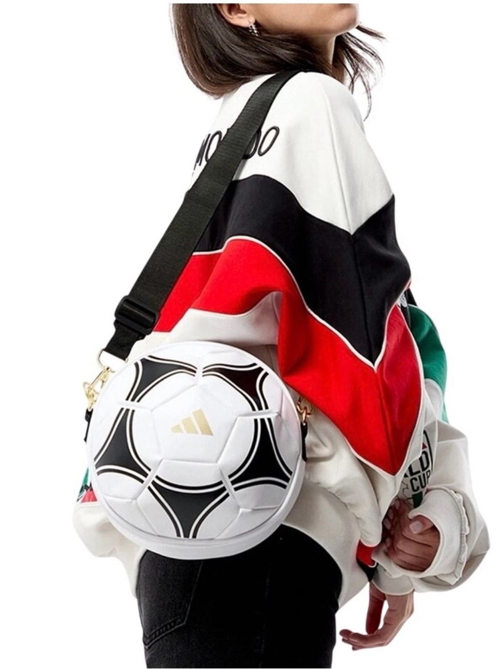 Adidas Soccer Ball Crossbody Bag - White/Black/Gold Metallic - Picture 2 of 9